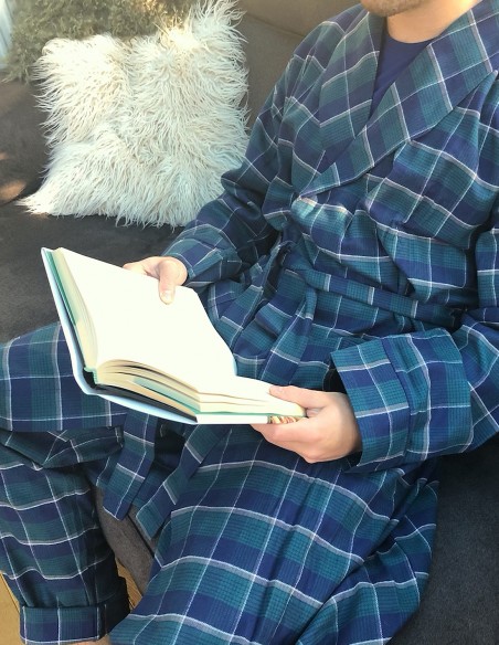 Robe de Chambre en Flanelle Classique à Carreaux Tartan Anglais Vert