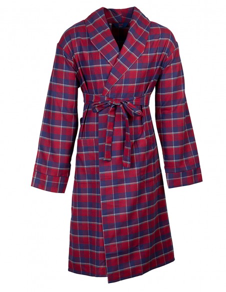 Robe de Chambre en Flanelle Classique à Carreaux Tartan Anglais Rouge