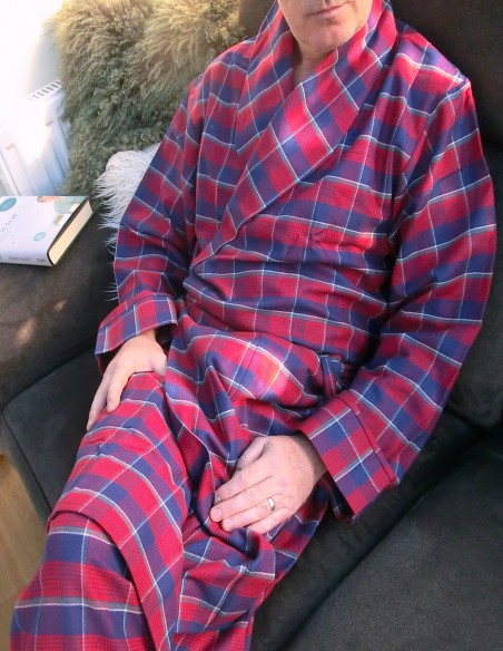 Robe de Chambre en Flanelle Classique à Carreaux Tartan Anglais Rouge