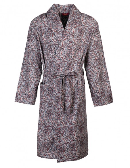 Robe de Chambre en Coton Fin Motif Paisley Rouge