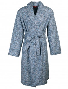 Robe de Chambre en Coton Fin Motif Paisley Bleu